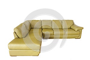 Green leather sofa isolated on white