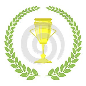 Green Leaves. Award Icon. Placement in a Sporting Competition Contest or Business. Round Label with Whreat