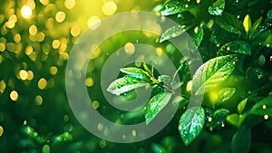 Green leaves bokeh lights background. Nature of green leaf in garden at summer. Natural green leaves plants using as