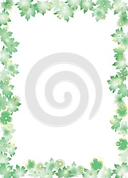 Green leaves border isolated on white background.