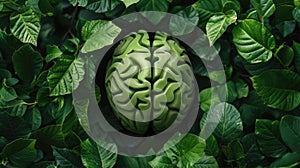 Green leaves brain. Concept of environmental thinking. Mental health