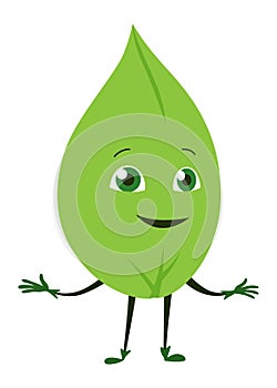 Green leaves character. Cute happy funny smiling leaf character. Vector illustration isolated on white background