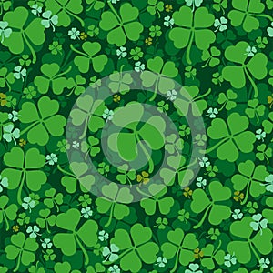 Green leaves clover seamless pattern. Lucky Clover leaf. Four-leaf and trifoliate clover