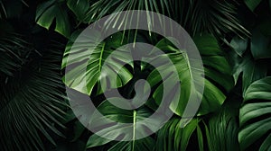 Green leaves, Dark green tropical leaves ( monstera, palm, coconut leaf, fern, palm leaf,bananaleaf) background. Nature