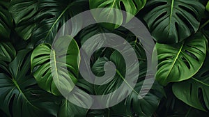 Green leaves, Dark green tropical leaves ( monstera, palm, coconut leaf, fern, palm leaf,bananaleaf) background. Nature