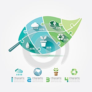 Green Leaves Design Elements Ecology Infographic Jigsaw Concept.