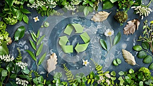 Green Leaves and Flowers Surrounding a Recycle