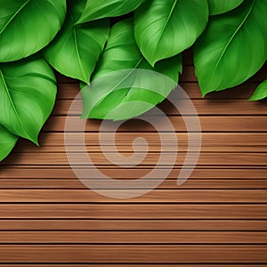 Green leaves framing on wooden floors. fresh green leaves texture background. abstract green leaf texture, nature background.