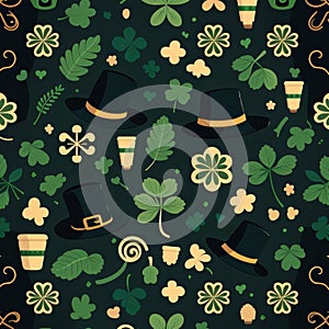 Green leaves and hats as abstract background, wallpaper, banner, texture design with pattern - vector. Dark c