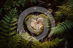 Green leaves with heart shape leaf, created using generative ai technology