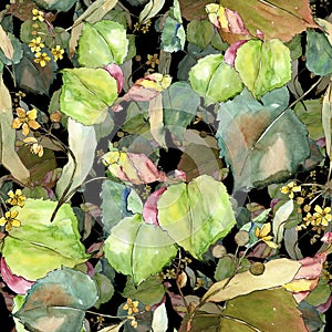 Green leaves linden. Leaf plant botanical garden floral foliage.Seamless background pattern.
