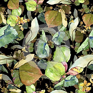 Green leaves linden. Leaf plant botanical garden floral foliage.Seamless background pattern.