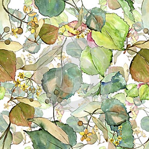 Green leaves linden. Leaf plant botanical garden floral foliage.Seamless background pattern.