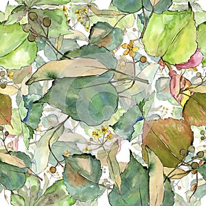 Green leaves linden. Leaf plant botanical garden floral foliage.Seamless background pattern.