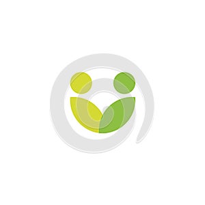 Green leaves logo, abstract stylized people icon, vegan community, people health care, organic food symbol