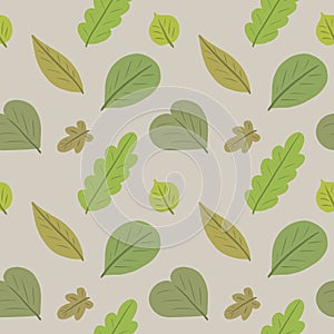 Green leaves pattern, seamless paper, light background, botanical ornament, scrapbooking, wall paper