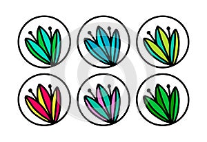 Green leaves plant hand drawn vector icon logo in cartoon doodle style