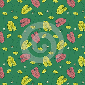 Green leaves repeating pattern vector illustrated - autumn textile print photo