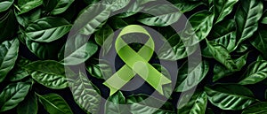 Green Leaves Surround Cancer Awareness Ribbon In Meaningful Background Decoration