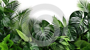 Green leaves, Tropical leaves foliage plant bush floral arrangement nature backdrop isolated on white background. Nature of green