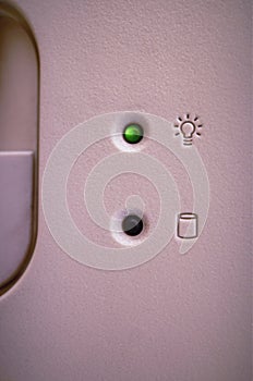 Green led on old computer case background