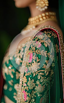 Green lehenga,close up