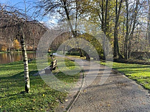 Green leisure park Bois des Reves with lake in Belgium