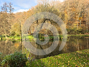 Green leisure park Bois des Reves with lake in Belgium photo