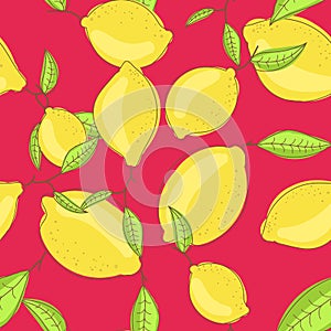 Green lemon fruits with leaf on branch red bright