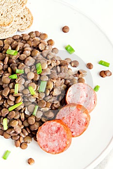 Green lentil with homemade sausage