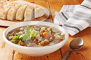 Green Lentil Soup and Bread photo