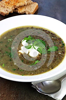 Green Lentil Soup with Watercress