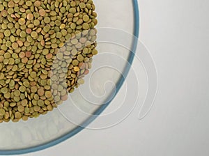 Green lentils, on the white Background