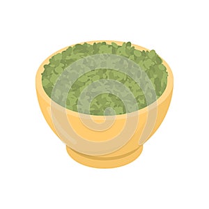 Green Lentils in wooden bowl isolated. Groats in wood dish. Grain on white background. Vector illustration