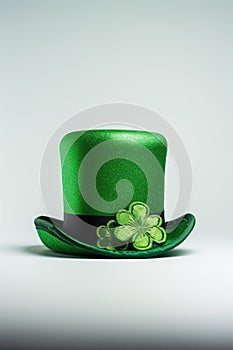 Green leprechaun top hat with green clover shamrock. St. Patrick's day concept design. AI Generated