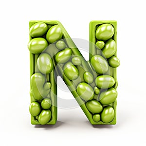 Green Letter N With Bean Letter N - 3d Cartoon Design photo