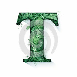 Green Letter T Made From Leaves And Bamboo Leaf Vector Illustration