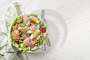 Green lettuce Salad with smoked salmon, egg and avocado