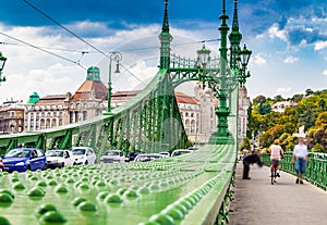 The green Liberty Bridge in Budapest