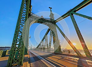 The green Liberty Bridge on sunrise, Hungary