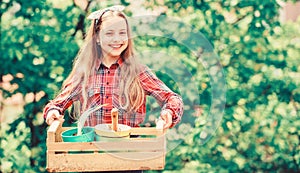 Green life. little girl kid in forest. spring village country. ecology environment. Happy childrens day. little girl