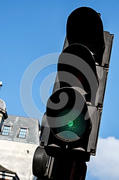 Green Light Against A Blue Sky With No People
