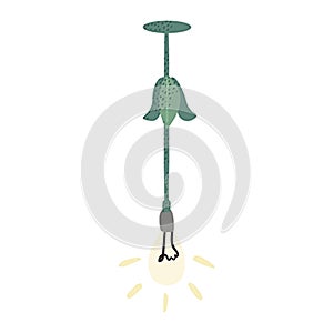 Green light bulb with botanical elements. Fashionable lamp in scandinavian style concept. flat vector illustration. separate
