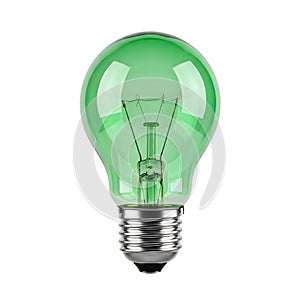 Green light bulb isolated on clean and solid white background