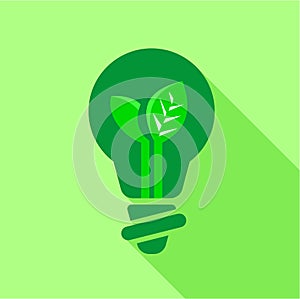 Green light bulb with leaf inside icon