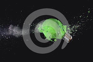 Green light bulb shattering