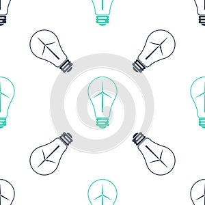 Green Light bulb with wind turbine as idea of eco friendly source of energy icon isolated seamless pattern on white