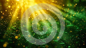 green light burst, beautiful abstract light rays on dark green background with the color of green and yellow,