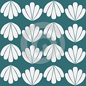 Green light dark swamp clam shell on dark background seamless pattern marine theme vector illustration