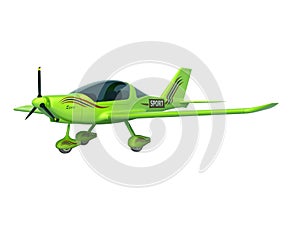 Green light plane 3d render on white background no shadow